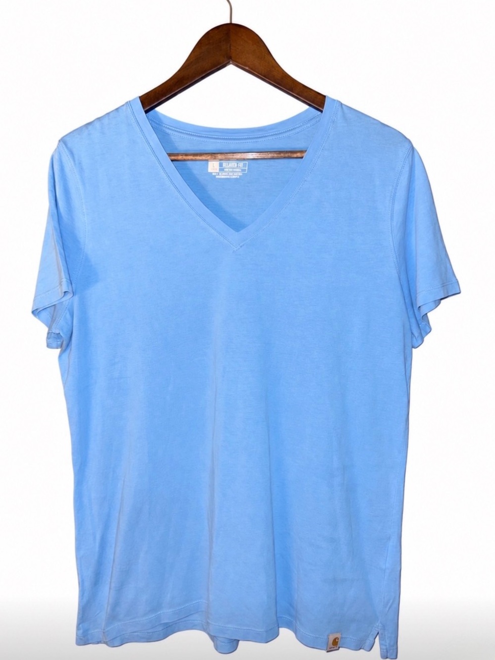 Light Blue V-Neck Carhartt Tee large (12-14)